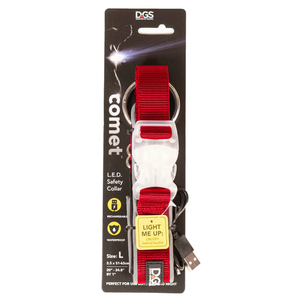 DGS Pet Products Comet Rechargeable Light Up Dog Collar Large Red 20″ – 25″ x 1″ – DGSLGUC5106